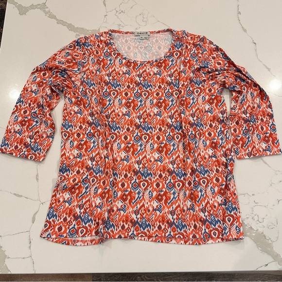 Orvis Womens Ikat 3/4 Sleeve Tee Shirt Tunic Size XL Colorful Modal Stretch NWT - Picture 7 of 14